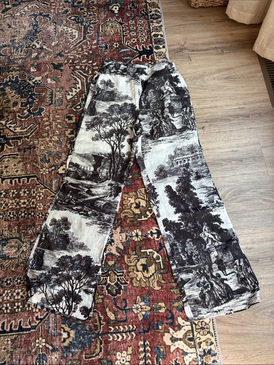 COS Pants - COS Black and White Toile Waistband Detail Linen Pants